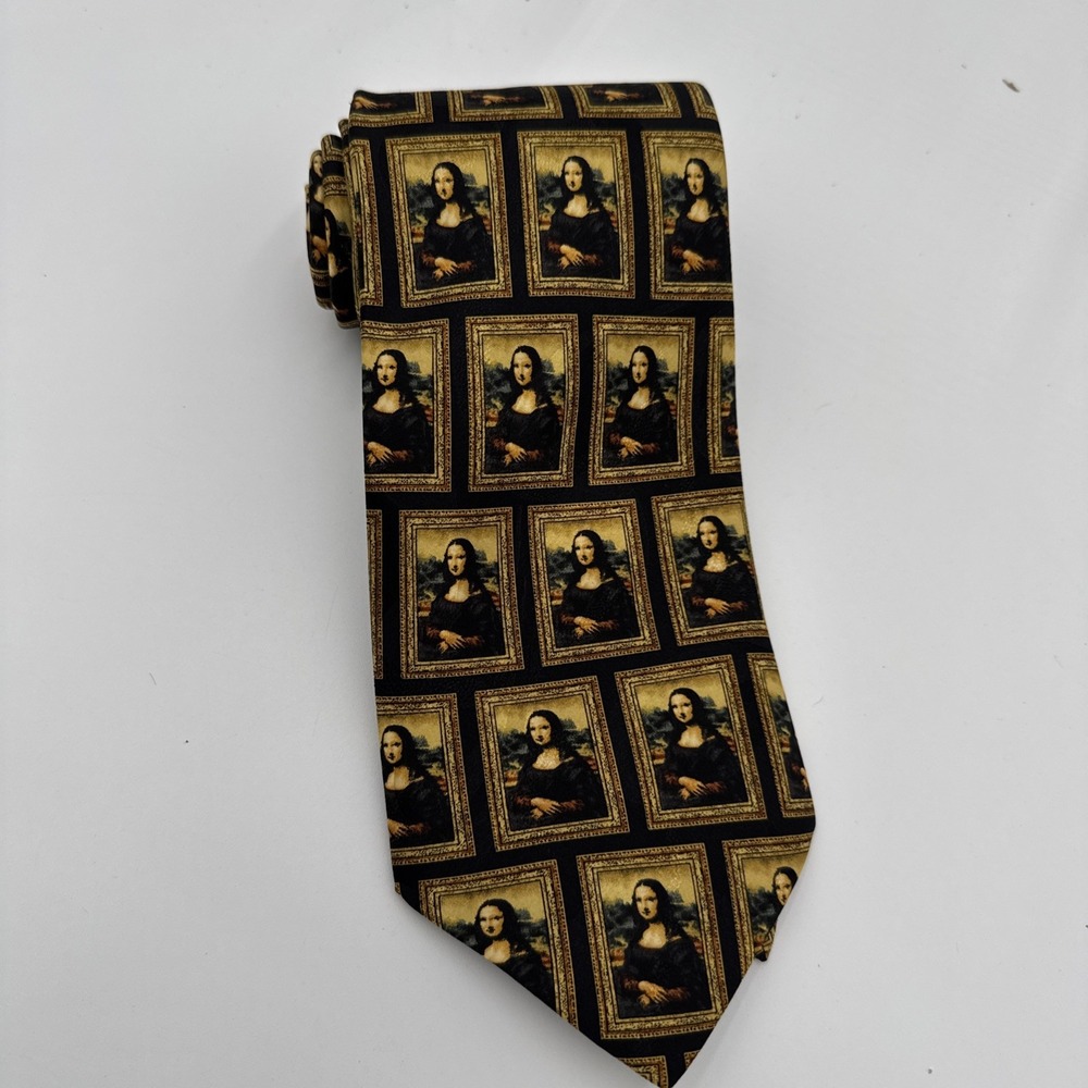 Museum Artifacts Mona Lisa Leonardo da Vinci Art Painting All  Silk Necktie‎ 59"